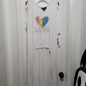 White Tank Top with Rainbow Heart Design